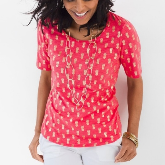 Chico's Tops - 🍍CHICO’S Coral & Gold Metallic Pineapple Slub Knit Tee Chico's 1